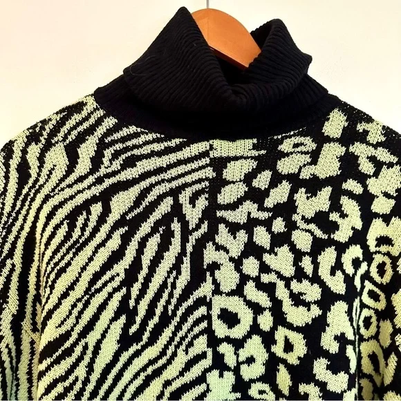 Zara Neon Yellow and Black Animal Print Turtleneck Sweater - Picture 12 of 15